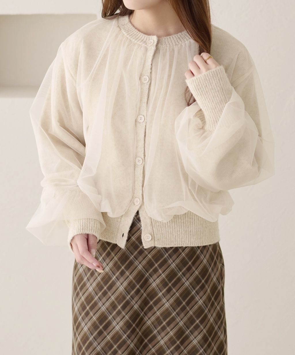 apres jour clair 薄紗疊層感針織開襟衫_7