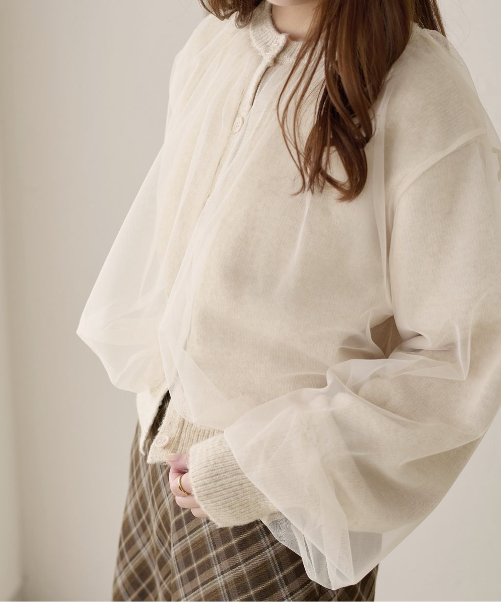 apres jour clair 薄紗疊層感針織開襟衫_9