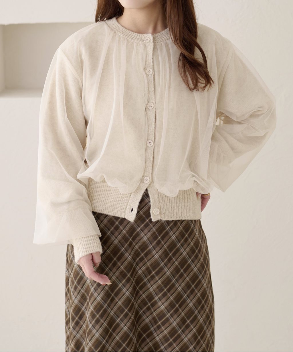 apres jour clair 薄紗疊層感針織開襟衫_5