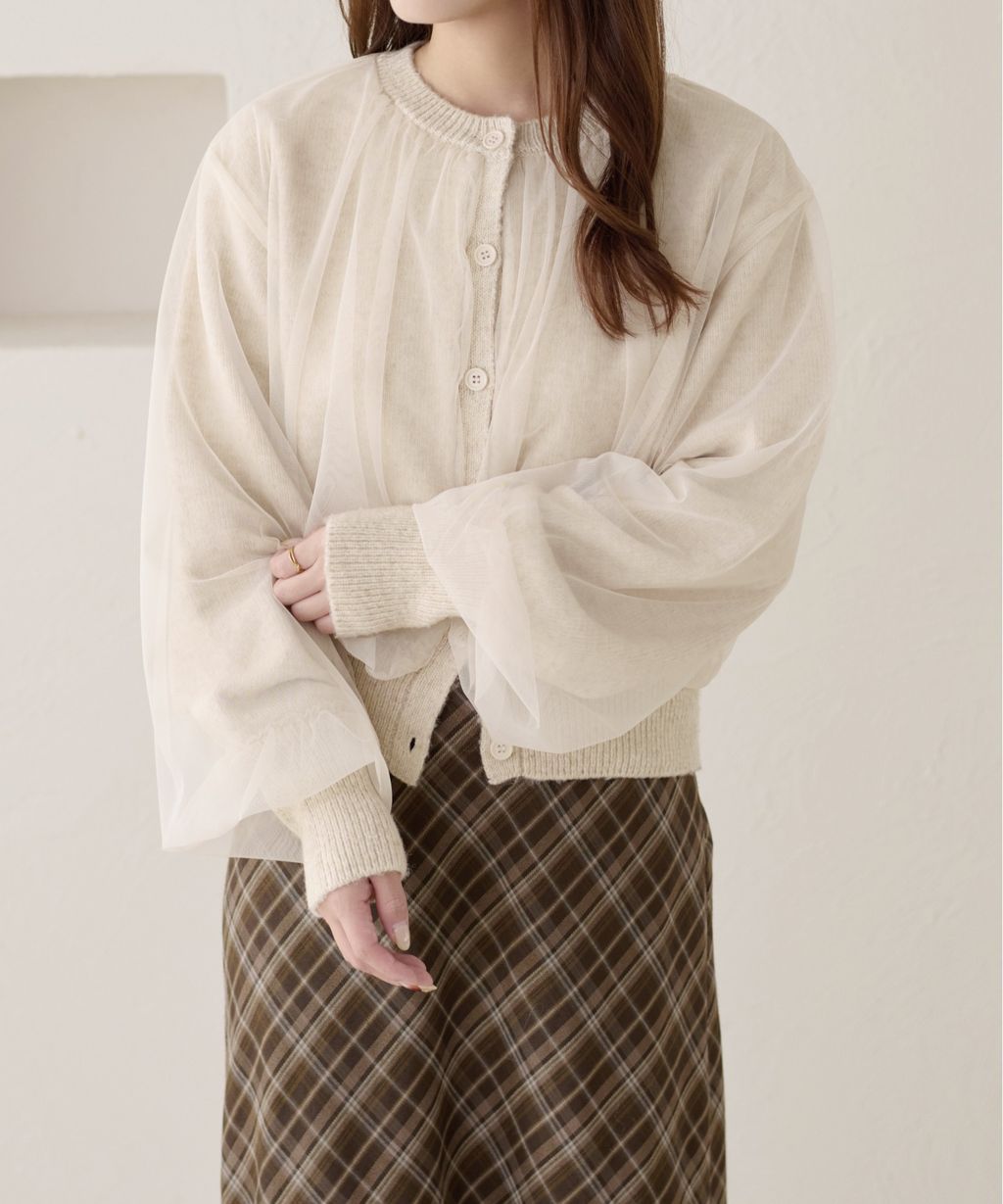 apres jour clair 薄紗疊層感針織開襟衫_6