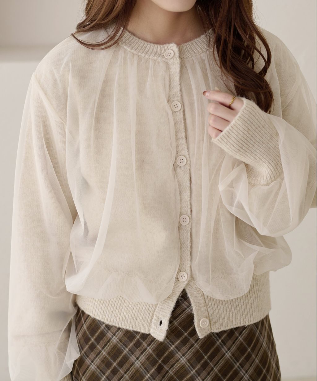 apres jour clair 薄紗疊層感針織開襟衫_10