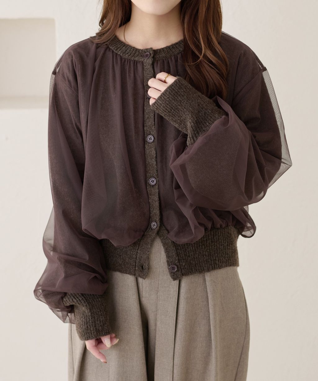 apres jour clair 薄紗疊層感針織開襟衫_17