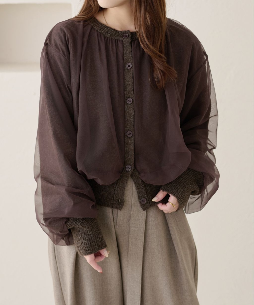 apres jour clair 薄紗疊層感針織開襟衫_16
