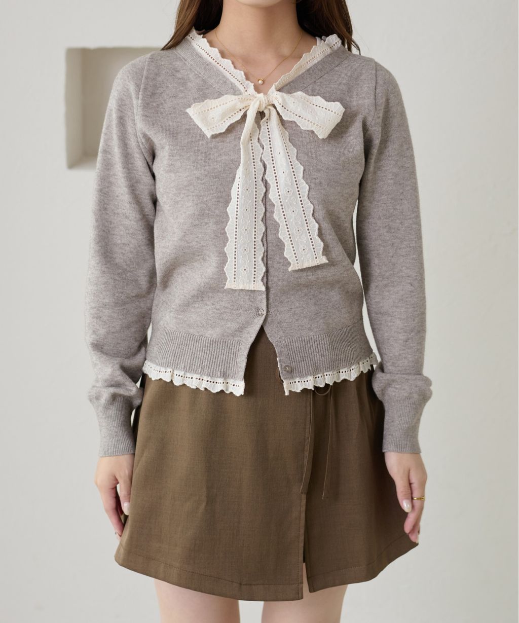 apres jour clair 蕾絲蝴蝶結拼接針織開襟衫_14