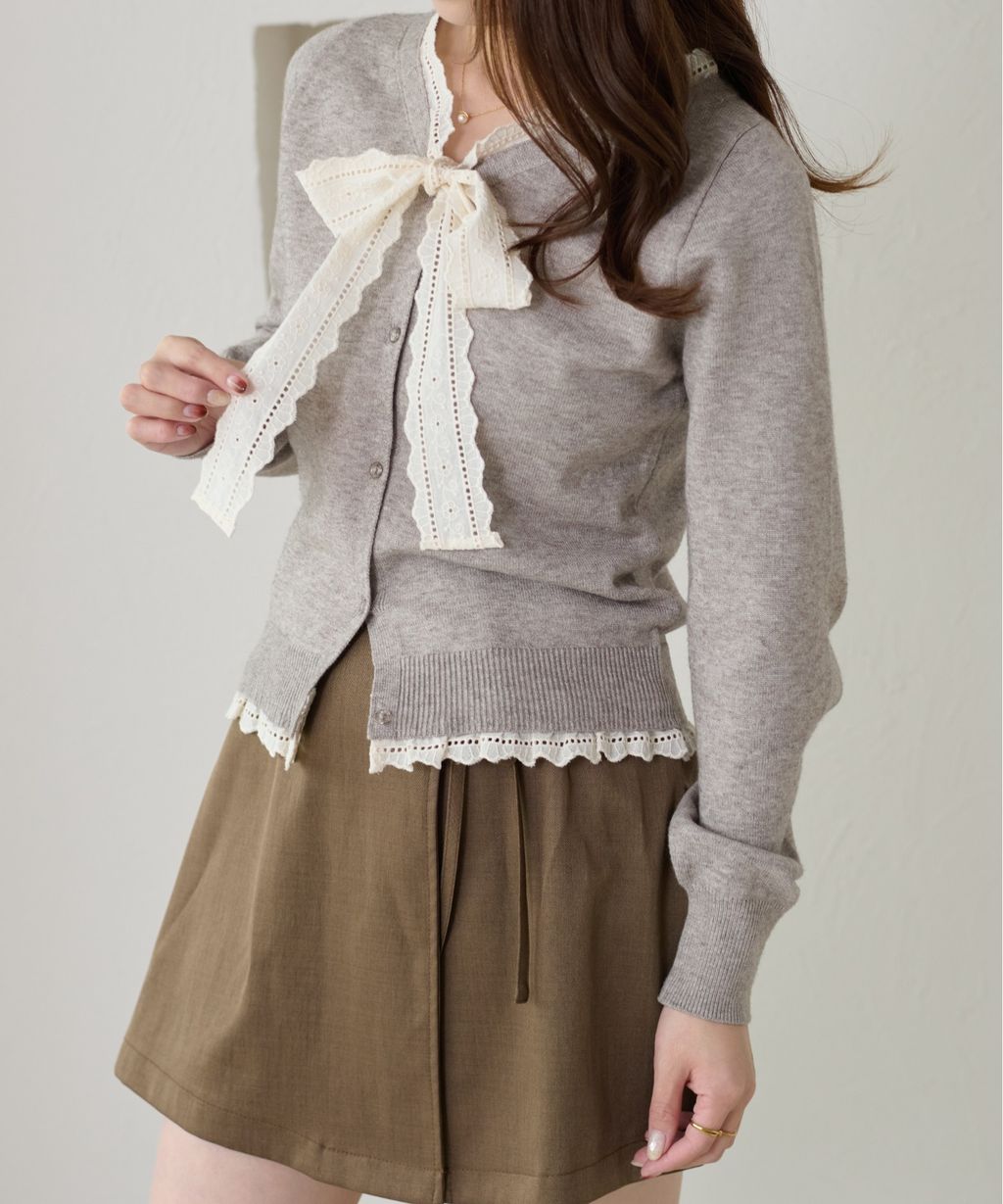 apres jour clair 蕾絲蝴蝶結拼接針織開襟衫_12