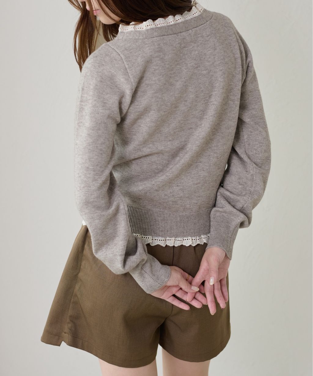 apres jour clair 蕾絲蝴蝶結拼接針織開襟衫_8