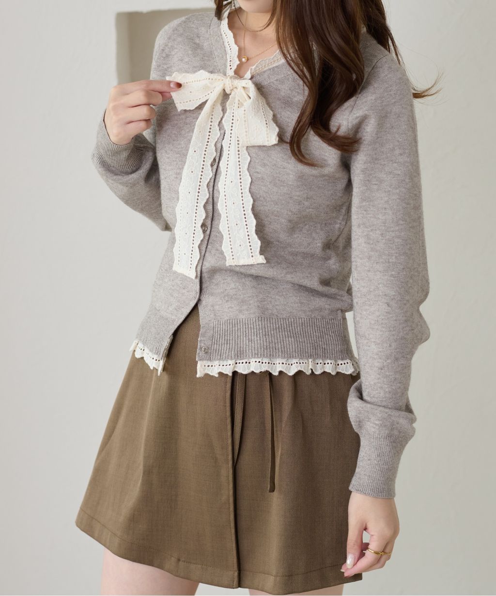 apres jour clair 蕾絲蝴蝶結拼接針織開襟衫_11