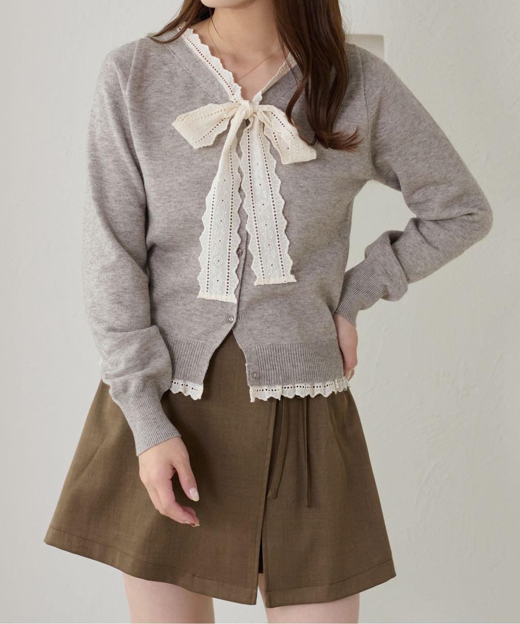 apres jour clair 蕾絲蝴蝶結拼接針織開襟衫_39
