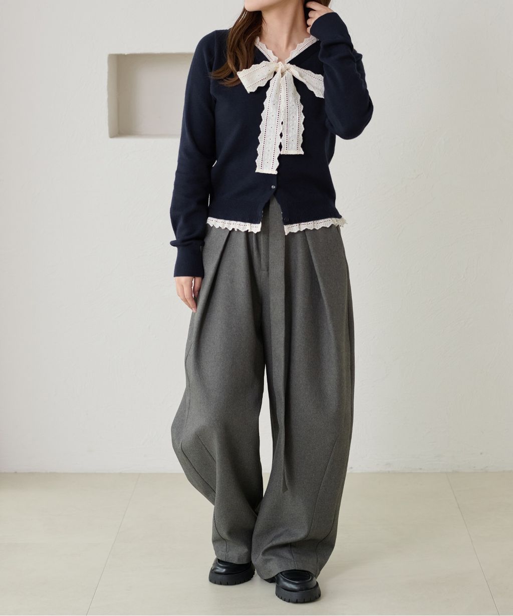 apres jour clair 蕾絲蝴蝶結拼接針織開襟衫_17