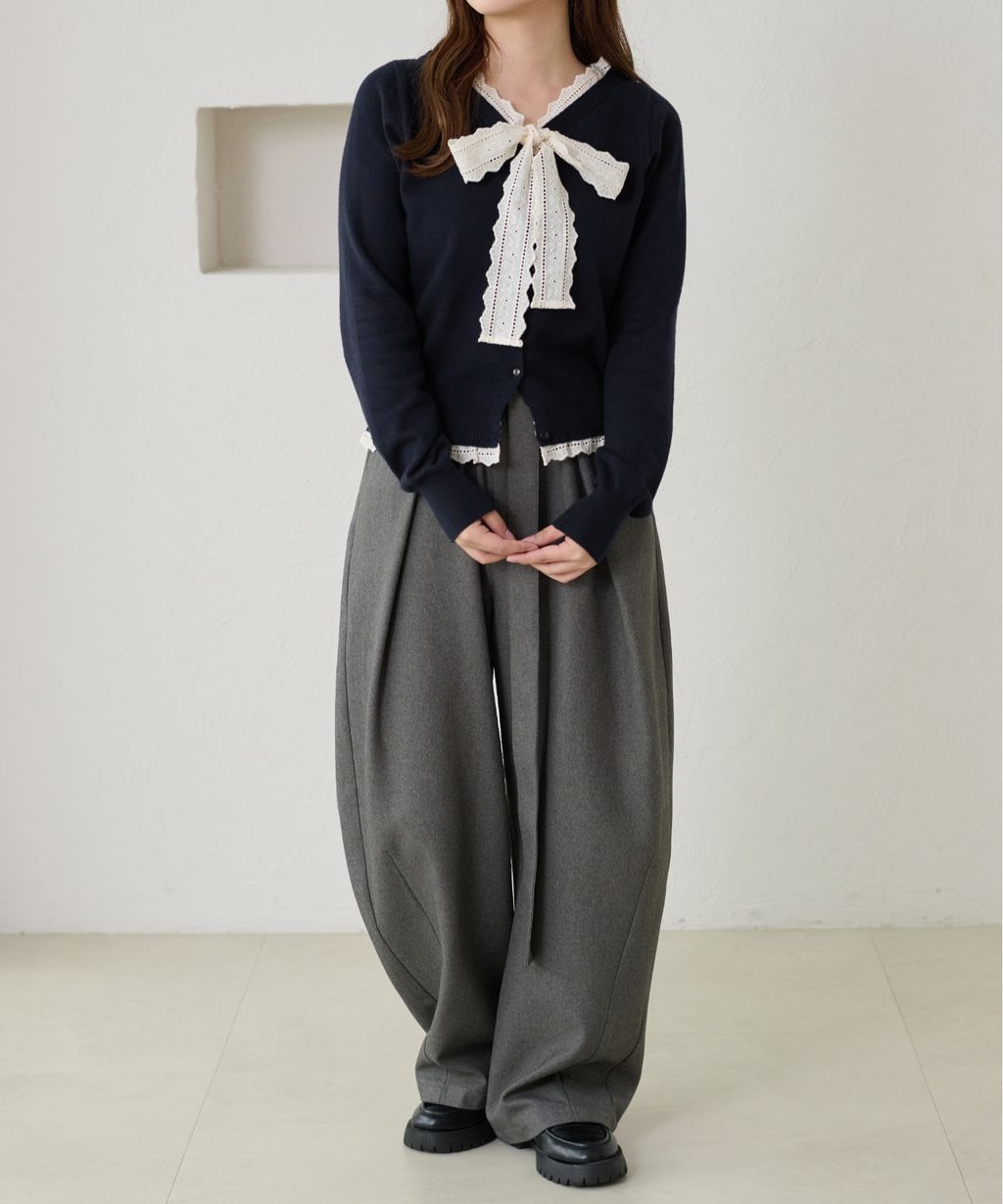 apres jour clair 蕾絲蝴蝶結拼接針織開襟衫_16