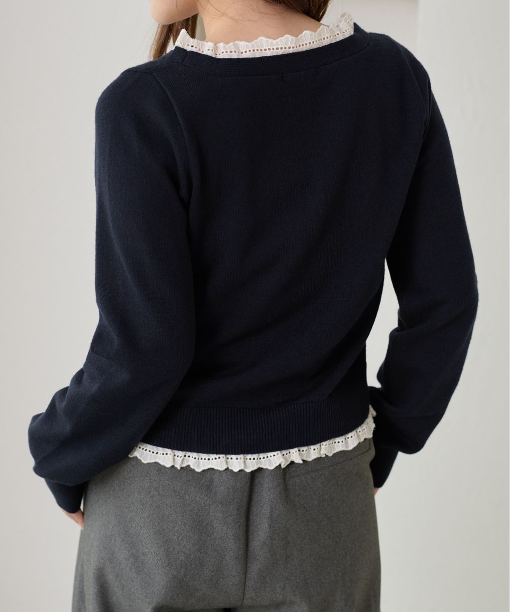 apres jour clair 蕾絲蝴蝶結拼接針織開襟衫_21