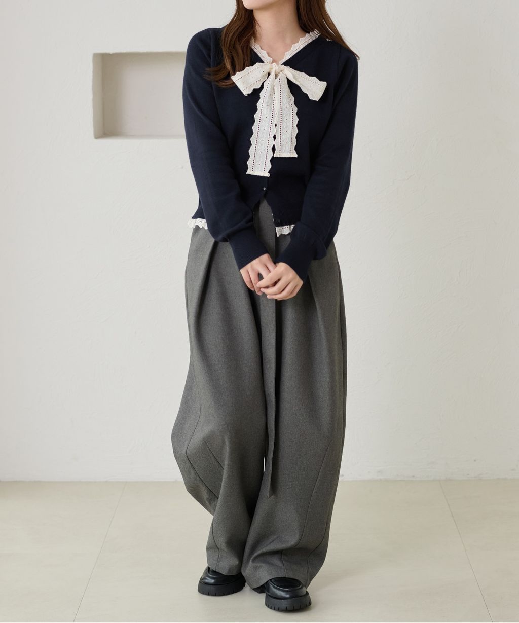 apres jour clair 蕾絲蝴蝶結拼接針織開襟衫_18