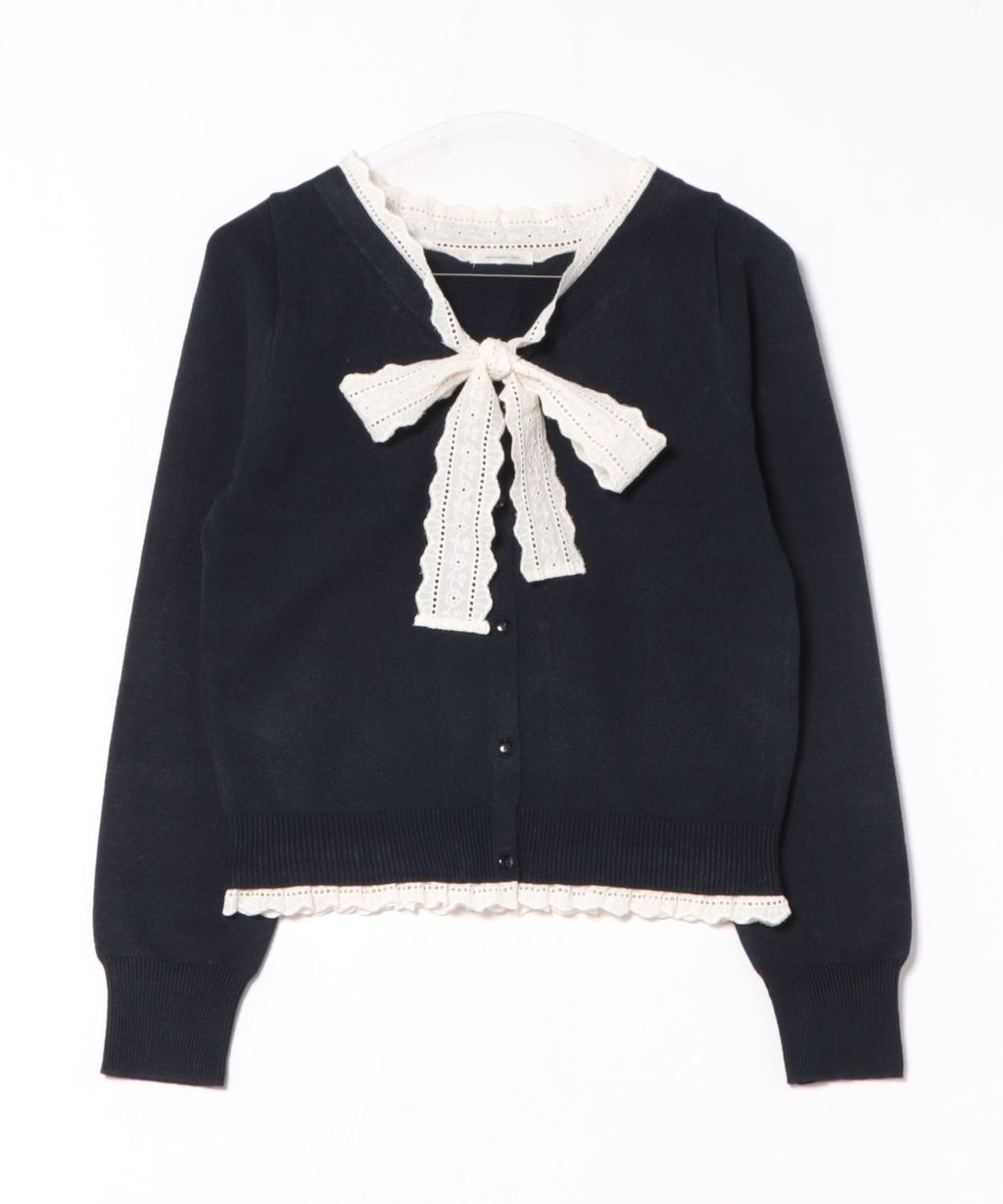 apres jour clair 蕾絲蝴蝶結拼接針織開襟衫_35