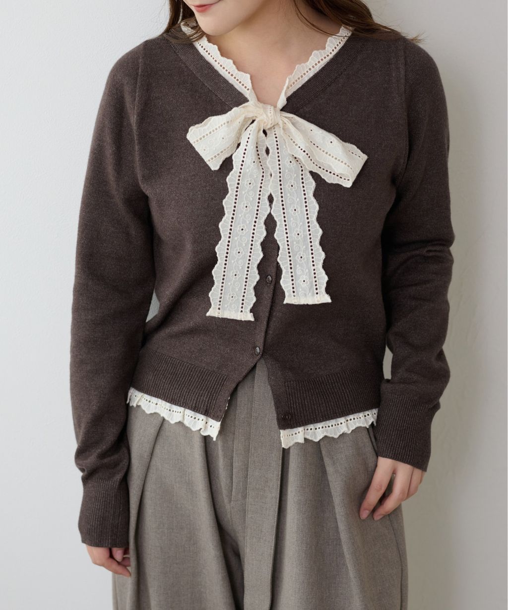 apres jour clair 蕾絲蝴蝶結拼接針織開襟衫_34