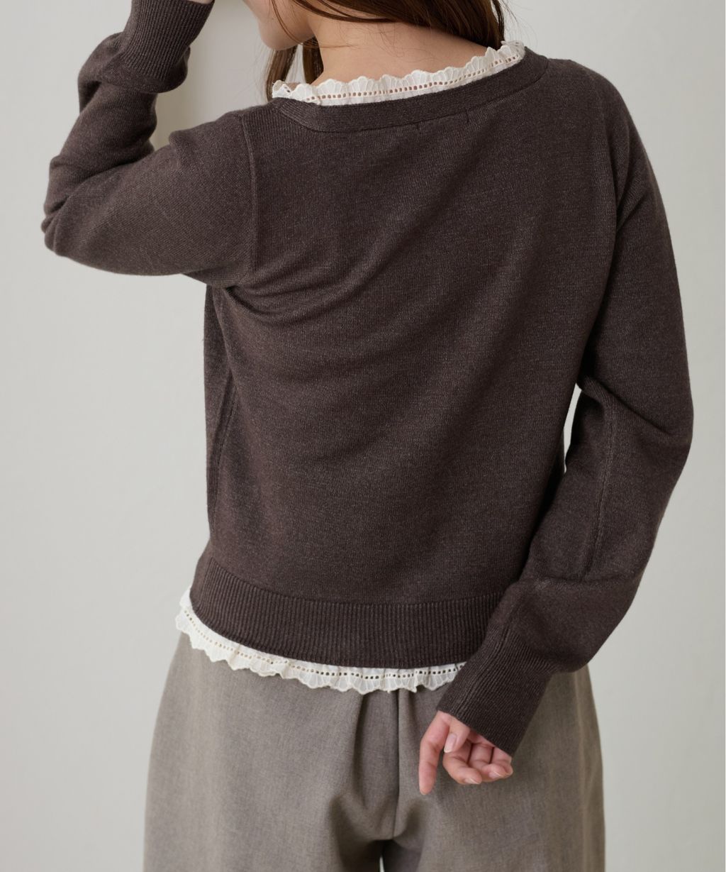 apres jour clair 蕾絲蝴蝶結拼接針織開襟衫_31