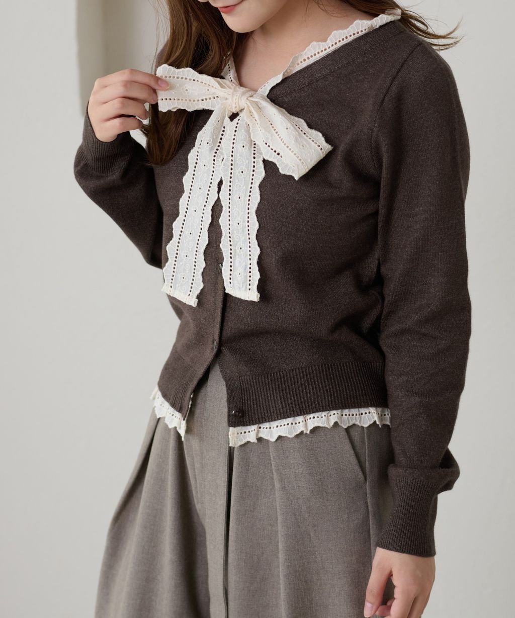 apres jour clair 蕾絲蝴蝶結拼接針織開襟衫_33