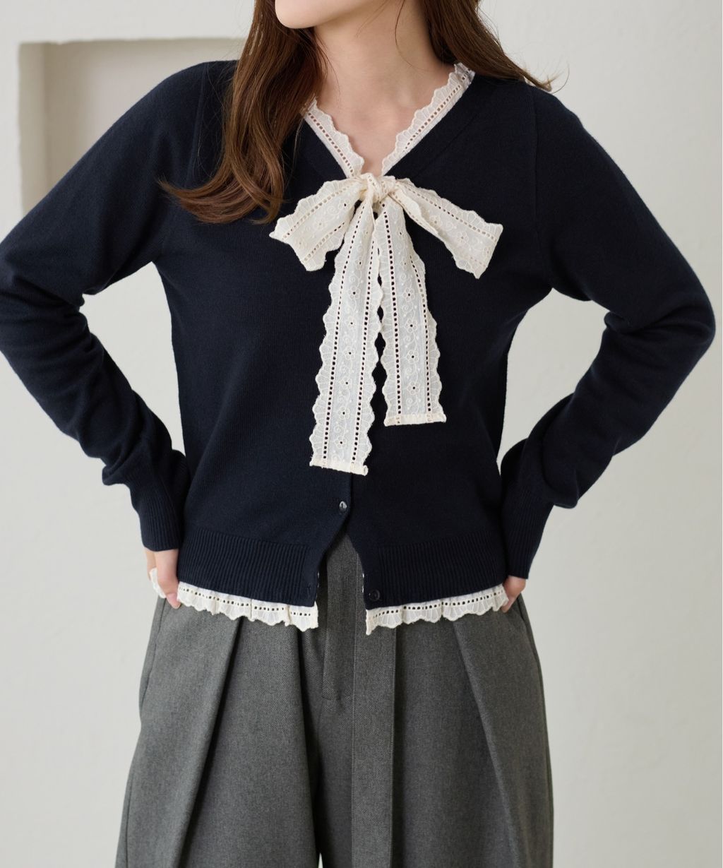 apres jour clair 蕾絲蝴蝶結拼接針織開襟衫_22