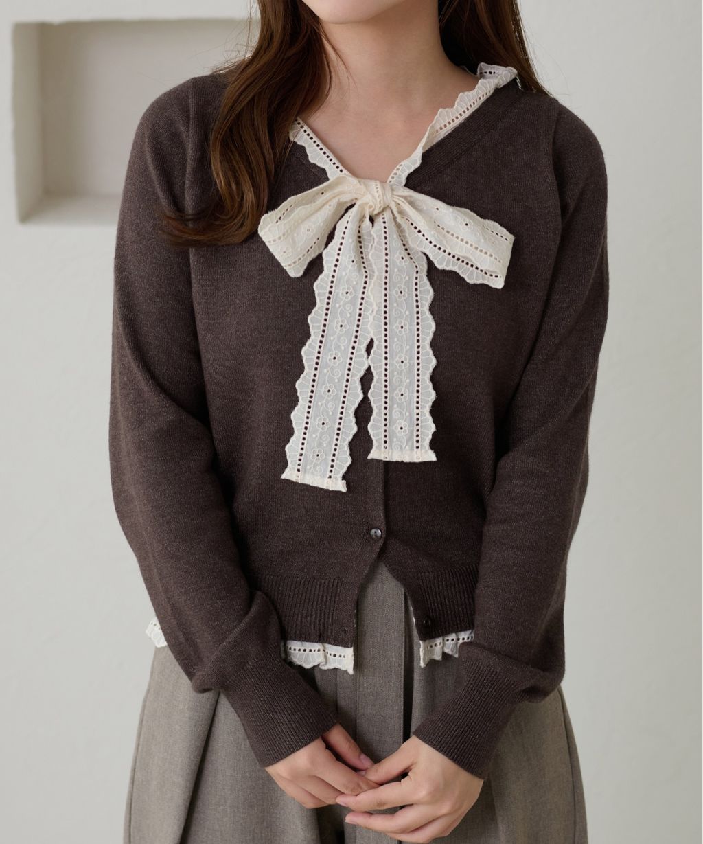 apres jour clair 蕾絲蝴蝶結拼接針織開襟衫_32