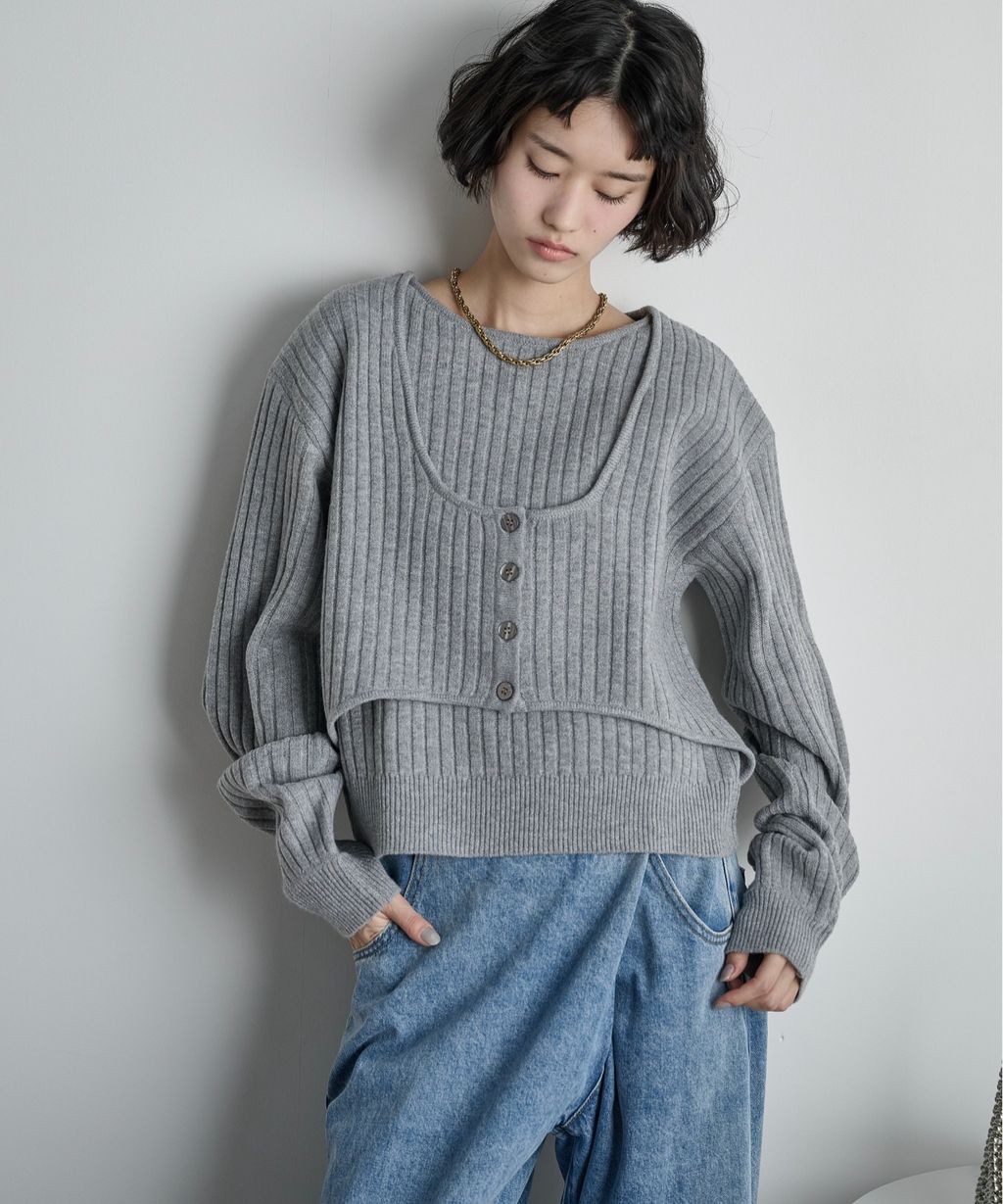 THE YOn 假兩件馬甲拼接羅紋編織親膚針織上衣_2