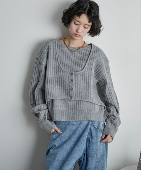 THE YOn 假兩件馬甲拼接羅紋編織親膚針織上衣_2