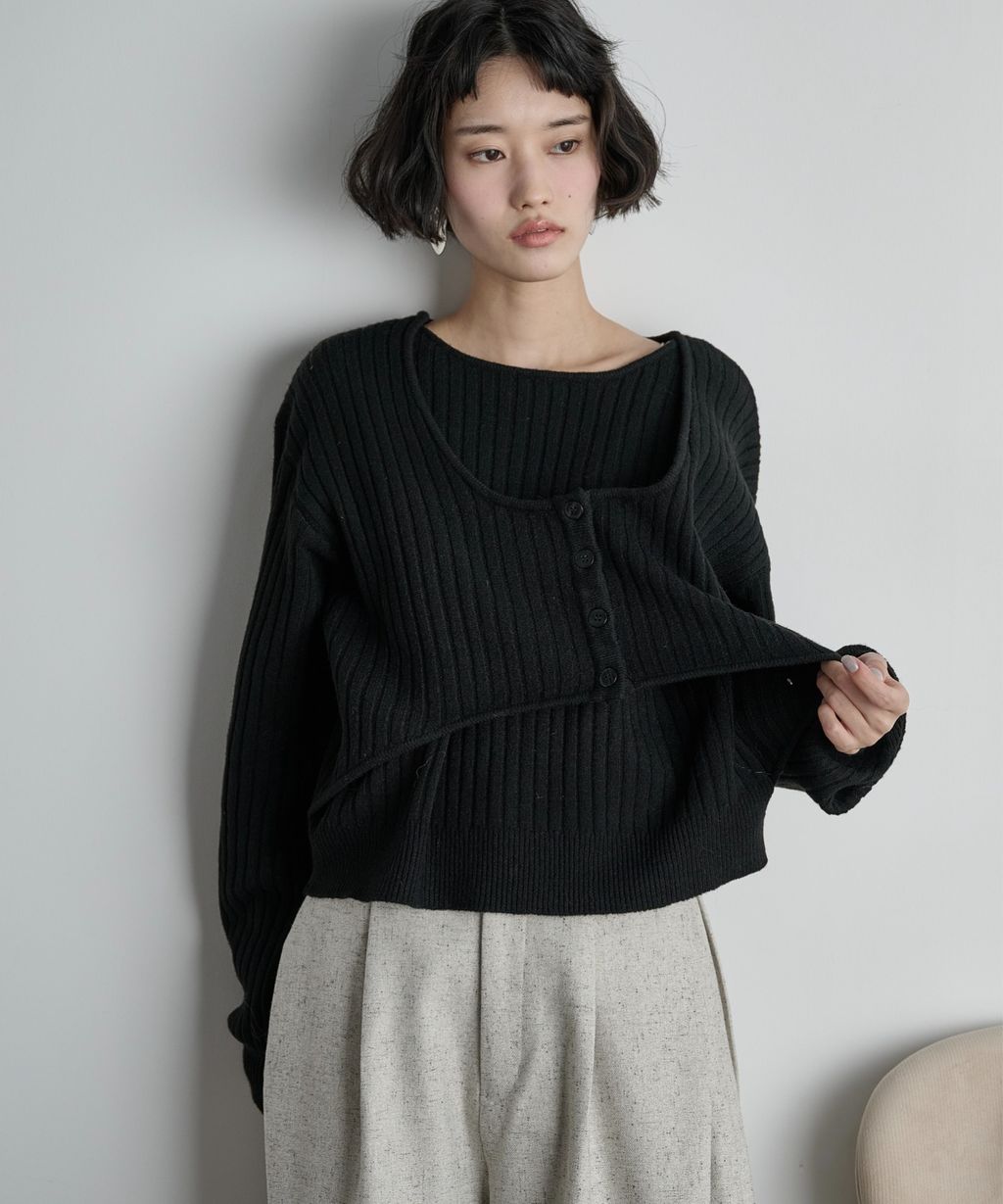 THE YOn 假兩件馬甲拼接羅紋編織親膚針織上衣_3