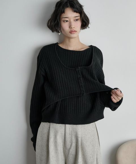 THE YOn 假兩件馬甲拼接羅紋編織親膚針織上衣_3