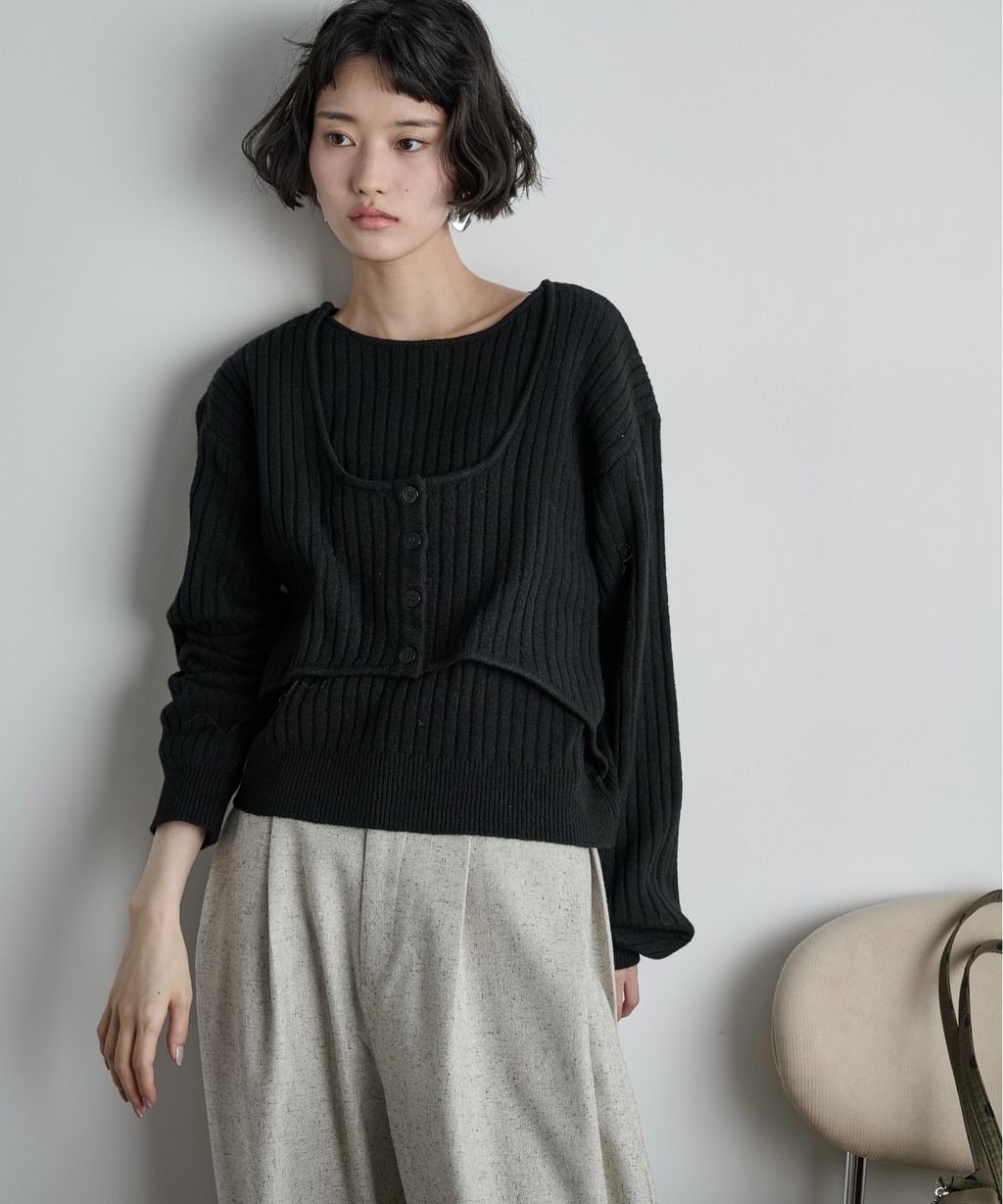 THE YOn 假兩件馬甲拼接羅紋編織親膚針織上衣_25