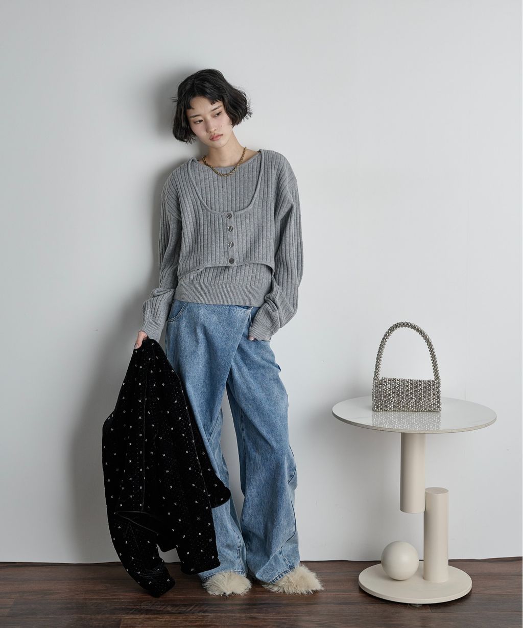 THE YOn 假兩件馬甲拼接羅紋編織親膚針織上衣_24