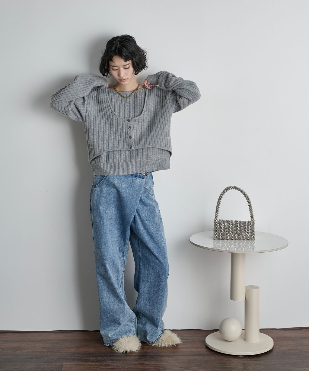 THE YOn 假兩件馬甲拼接羅紋編織親膚針織上衣_21