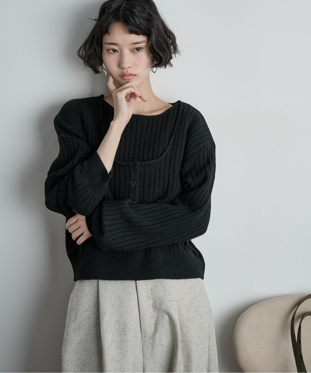 THE YOn 假兩件馬甲拼接羅紋編織親膚針織上衣_29