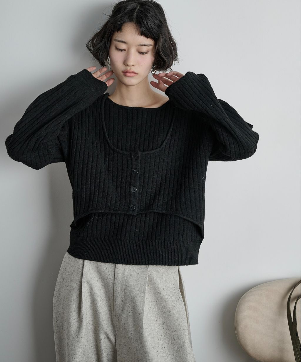 THE YOn 假兩件馬甲拼接羅紋編織親膚針織上衣_27