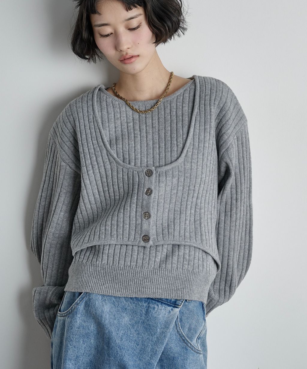 THE YOn 假兩件馬甲拼接羅紋編織親膚針織上衣_16