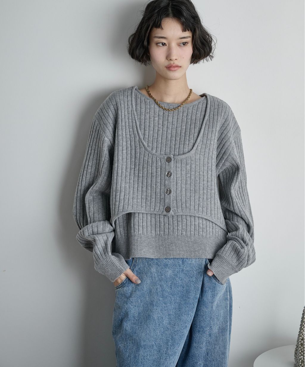 THE YOn 假兩件馬甲拼接羅紋編織親膚針織上衣_14