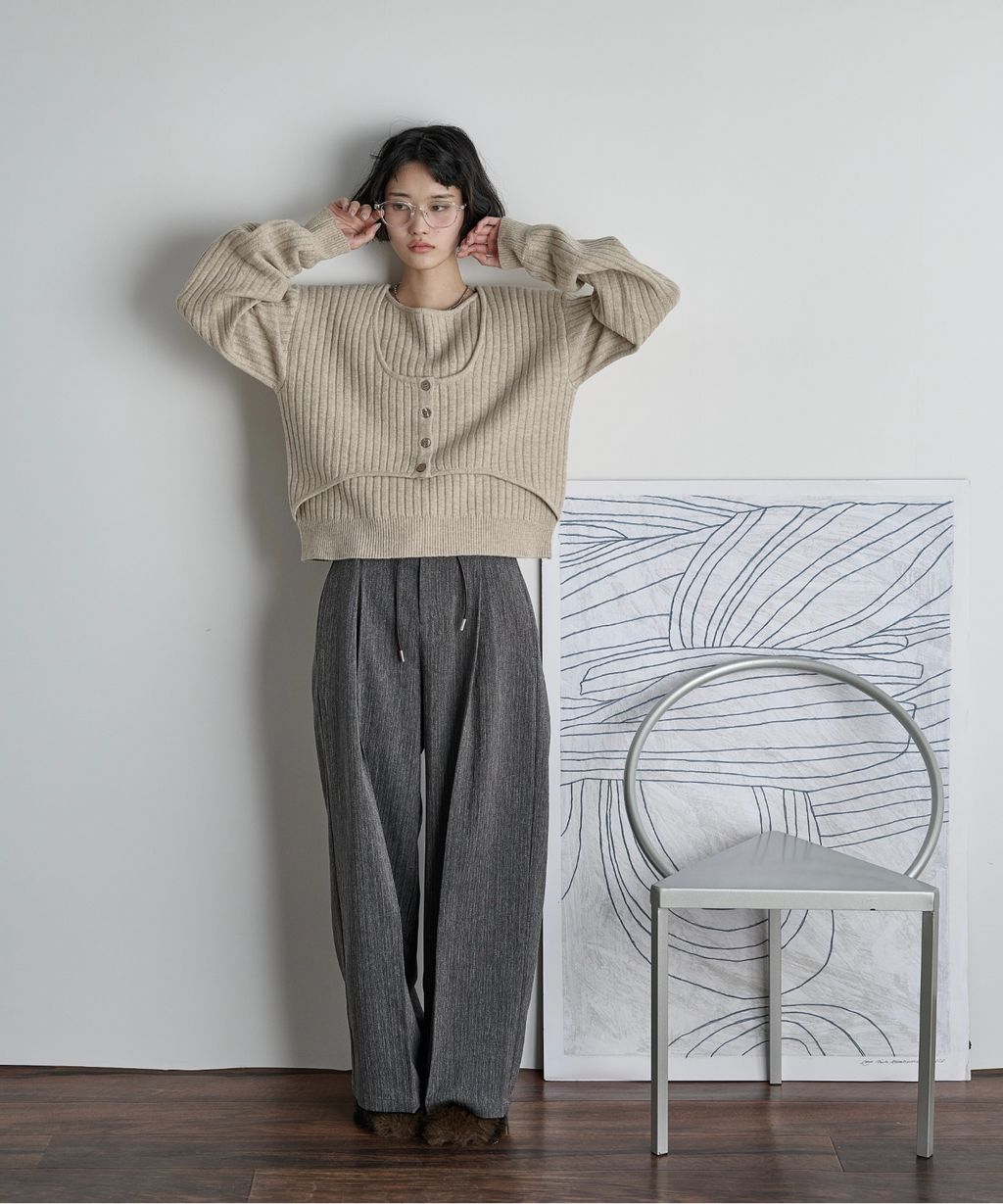 THE YOn 假兩件馬甲拼接羅紋編織親膚針織上衣_13