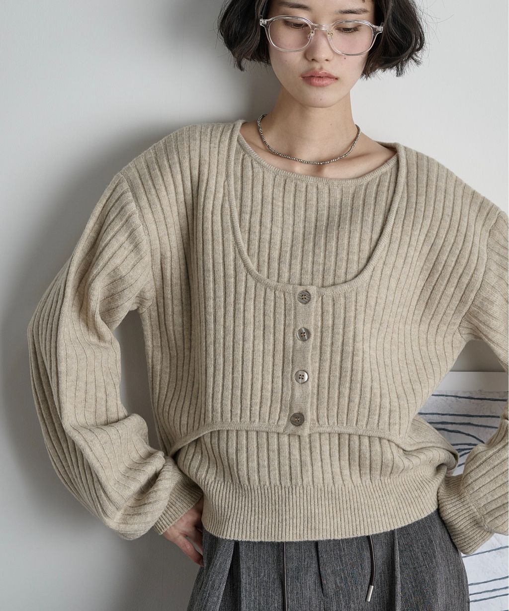 THE YOn 假兩件馬甲拼接羅紋編織親膚針織上衣_9