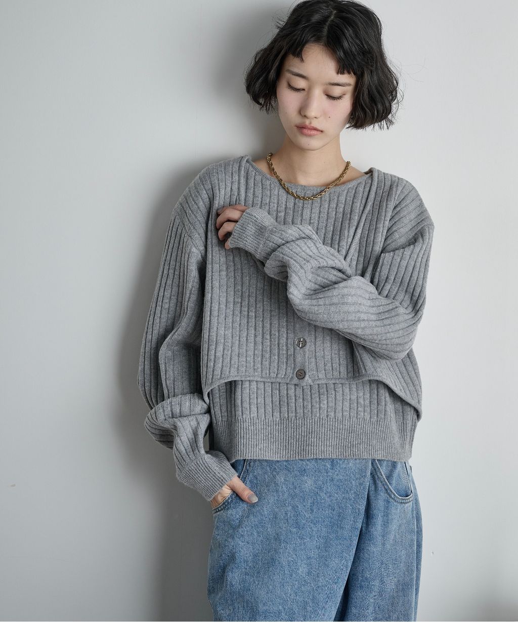 THE YOn 假兩件馬甲拼接羅紋編織親膚針織上衣_15