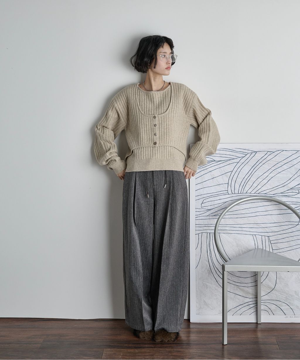 THE YOn 假兩件馬甲拼接羅紋編織親膚針織上衣_11