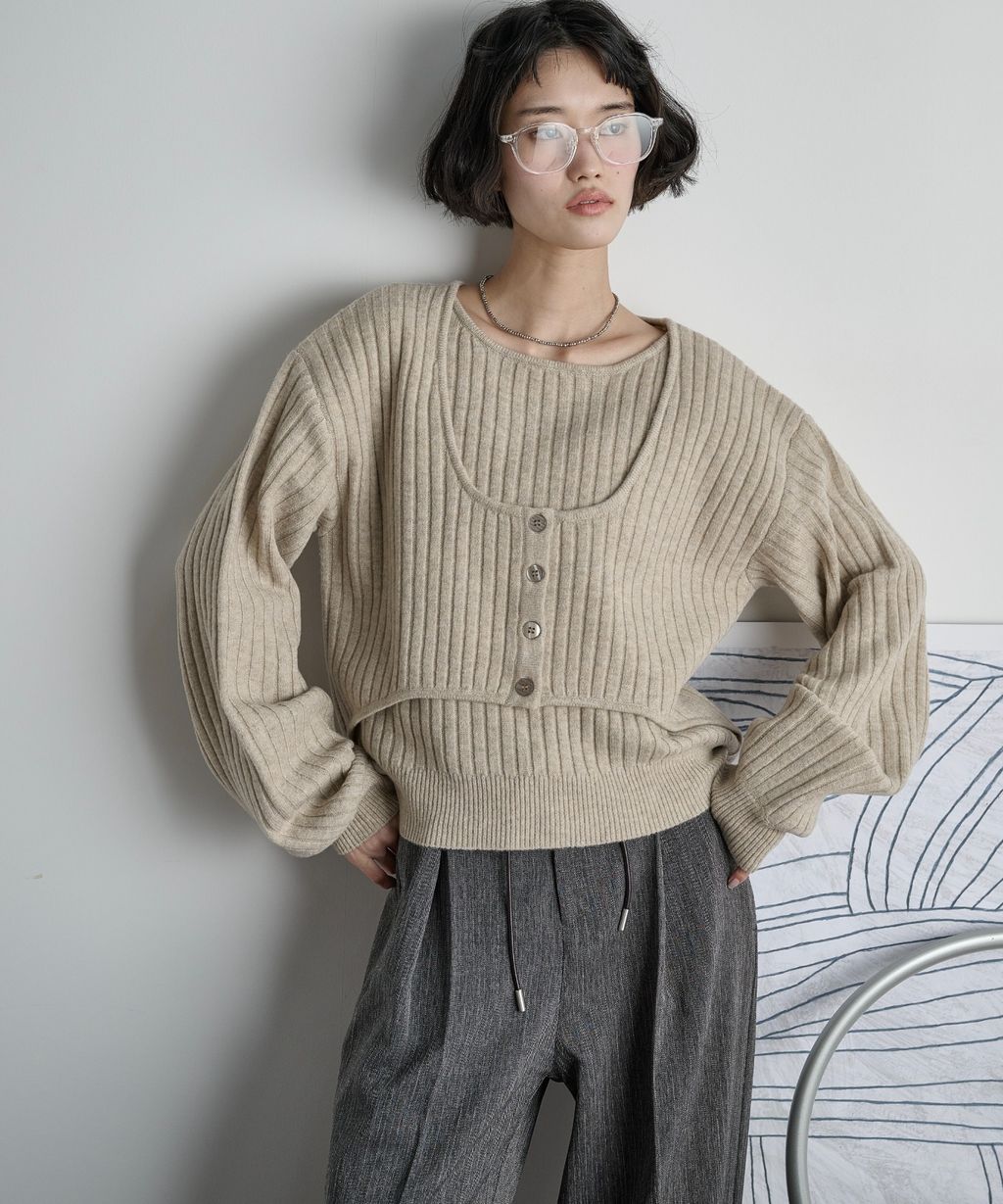 THE YOn 假兩件馬甲拼接羅紋編織親膚針織上衣_4