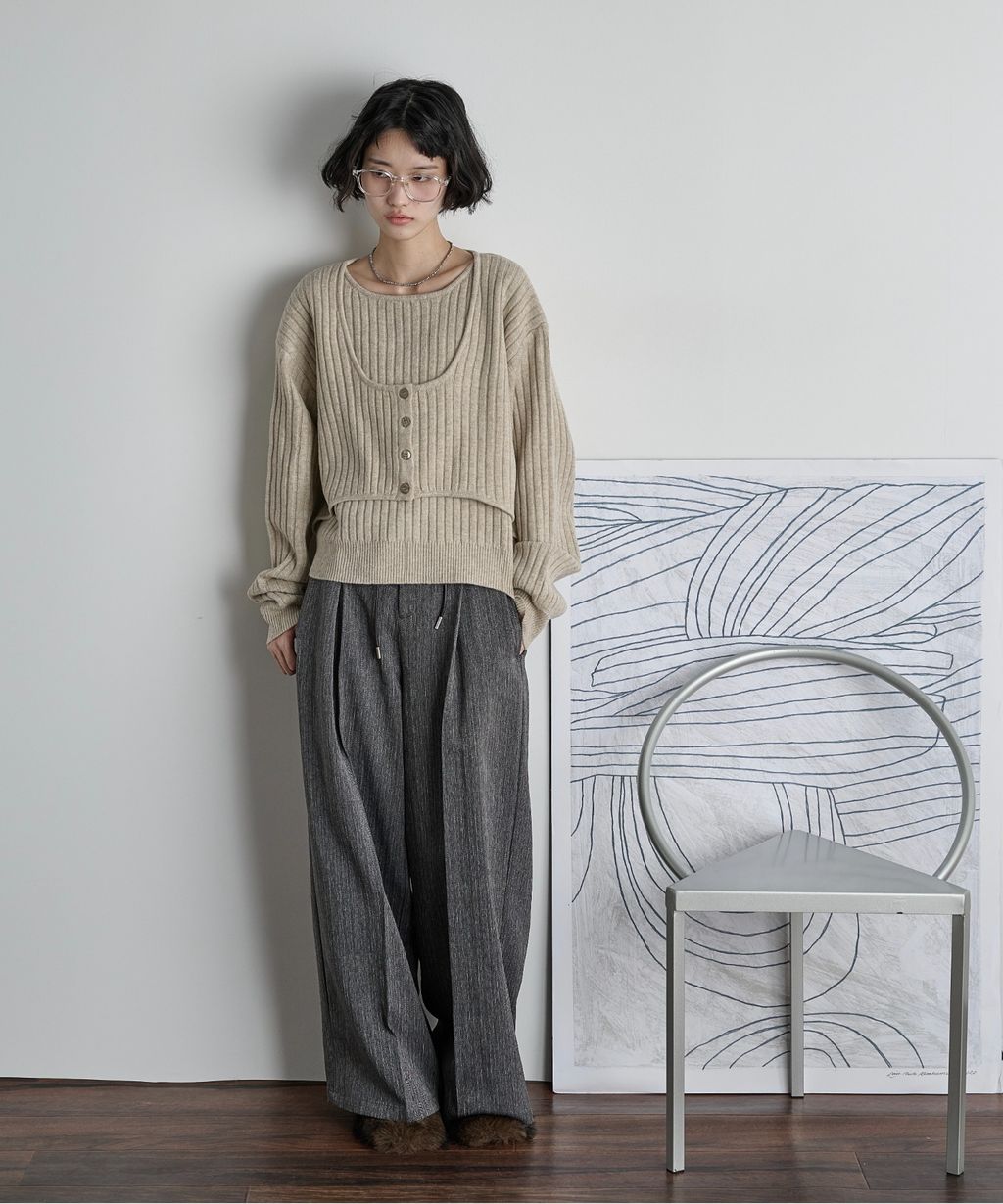 THE YOn 假兩件馬甲拼接羅紋編織親膚針織上衣_10