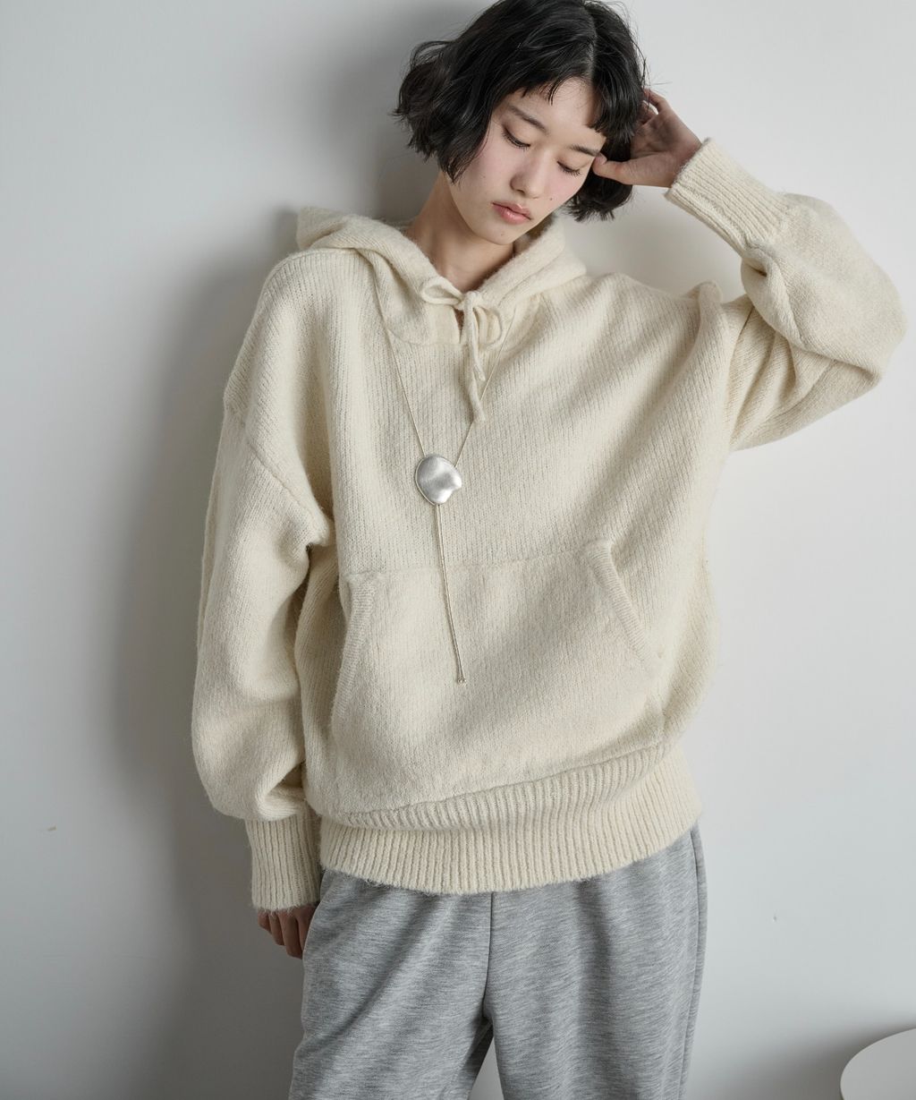 THE YOn 慵懶寬鬆羊毛混紗針織連帽上衣_4