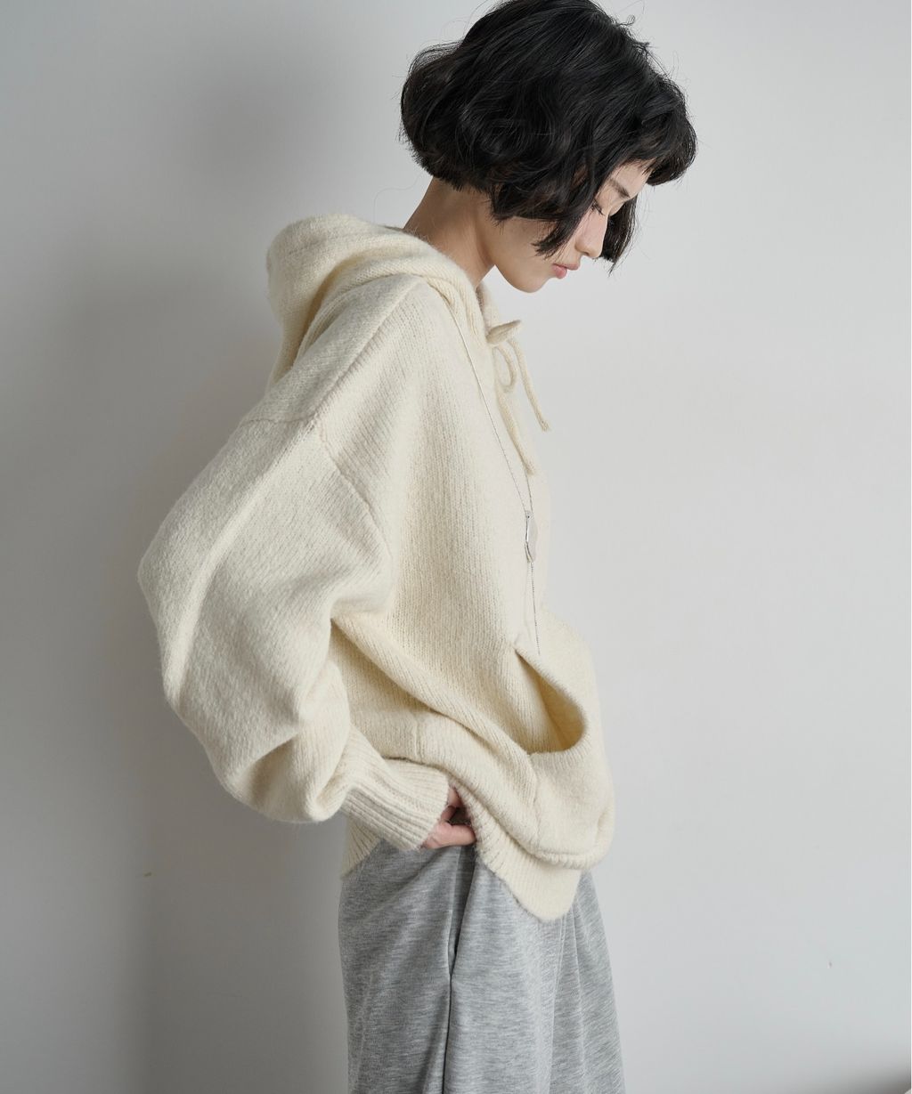 THE YOn 慵懶寬鬆羊毛混紗針織連帽上衣_7