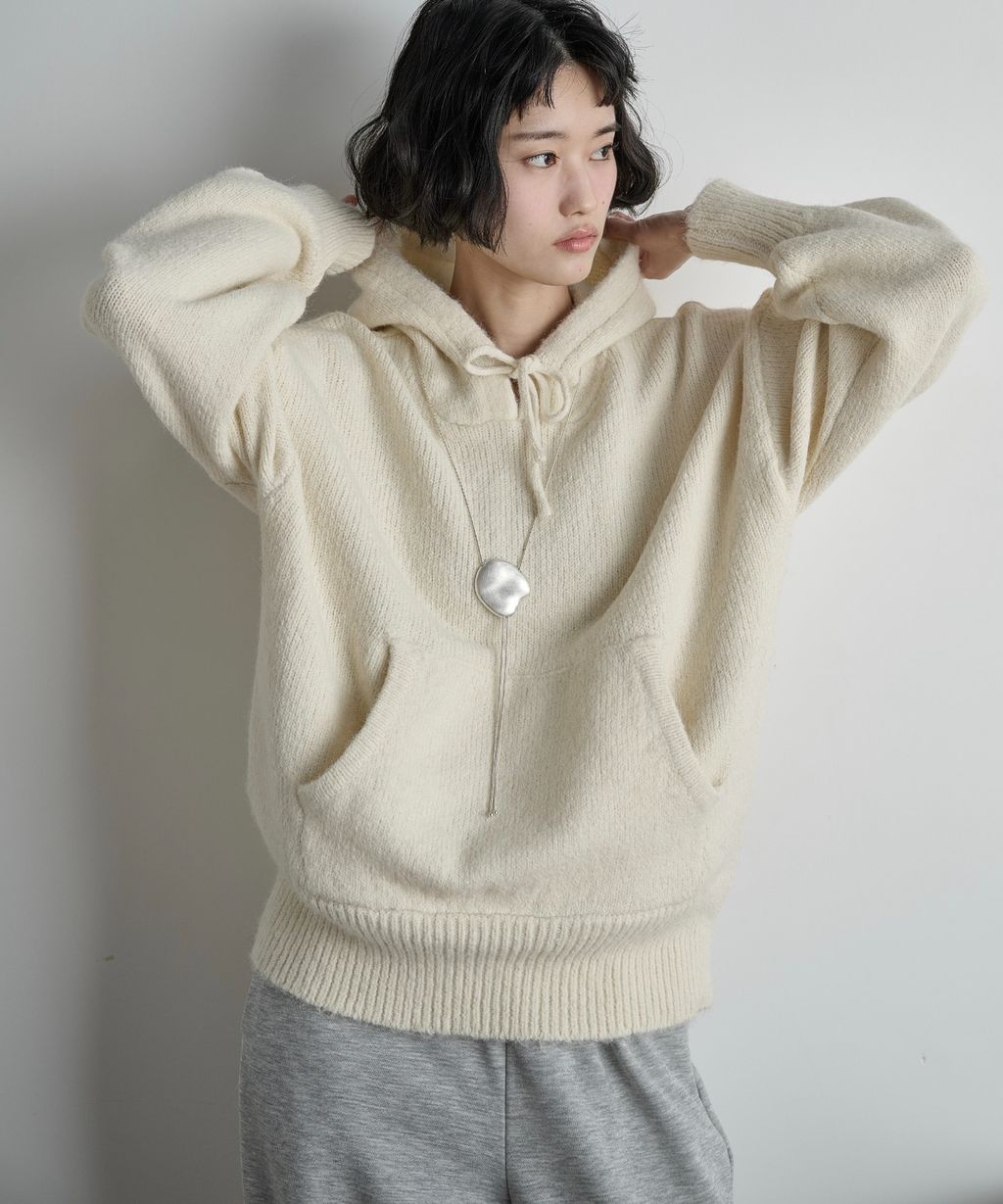 THE YOn 慵懶寬鬆羊毛混紗針織連帽上衣_6