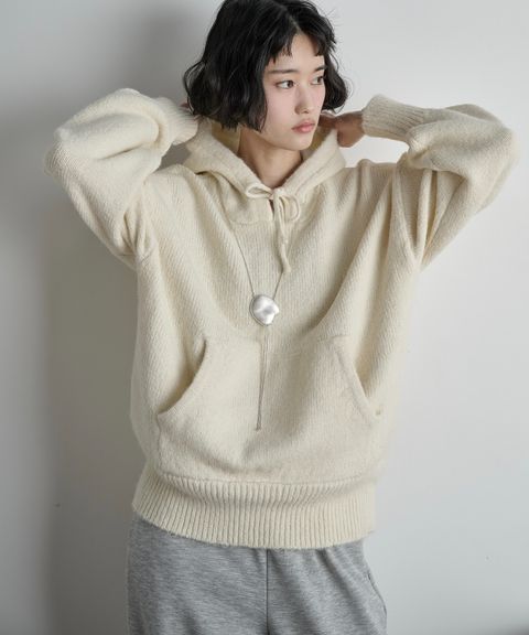 THE YOn 慵懶寬鬆羊毛混紗針織連帽上衣_6