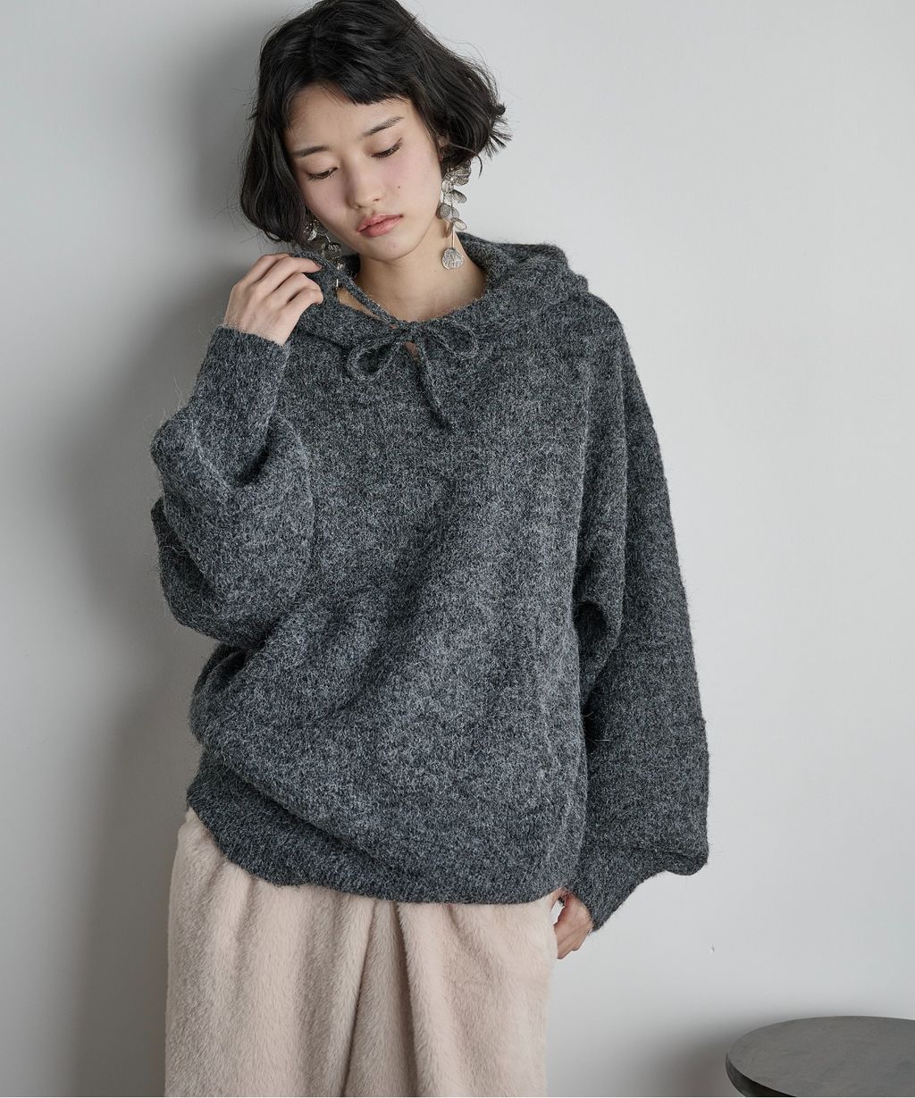 THE YOn 慵懶寬鬆羊毛混紗針織連帽上衣_2