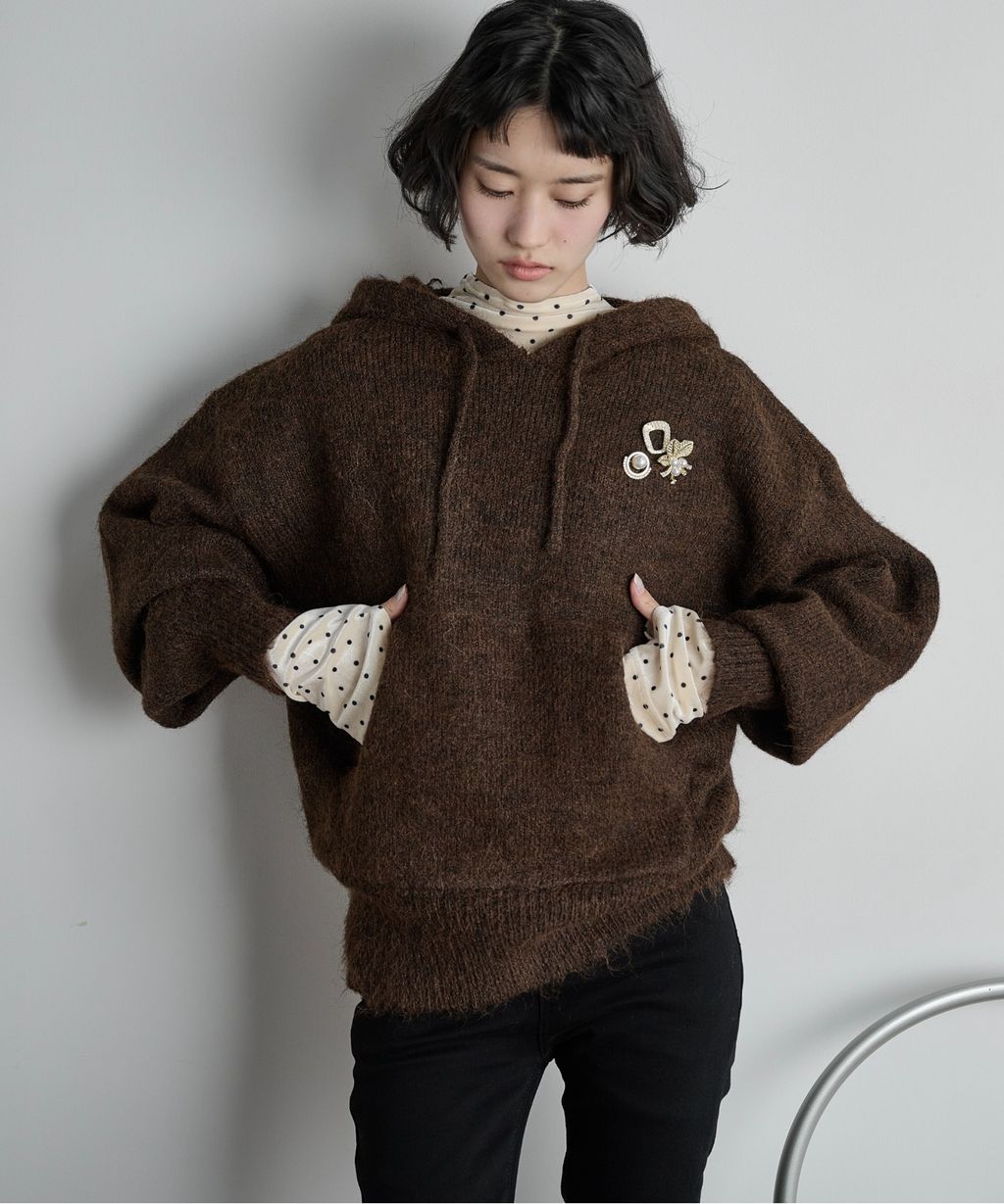 THE YOn 慵懶寬鬆羊毛混紗針織連帽上衣_1