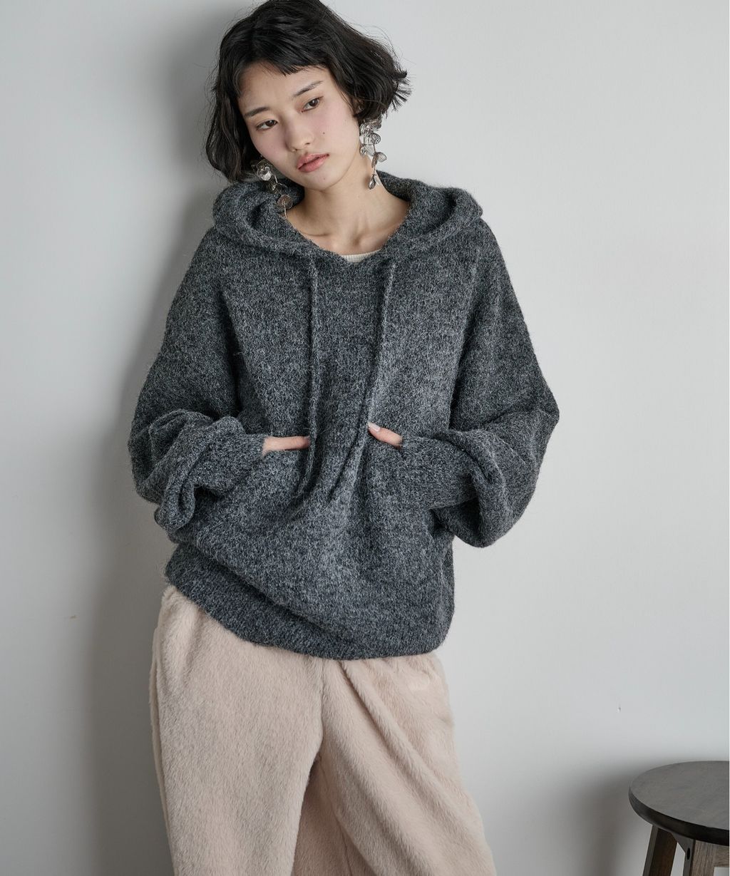 THE YOn 慵懶寬鬆羊毛混紗針織連帽上衣_23