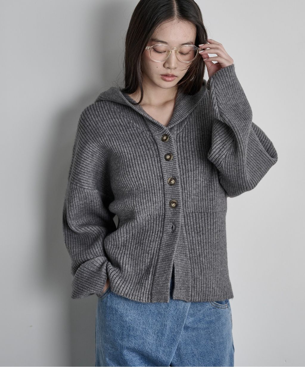 THE YOn 羅紋針織連帽開襟衫_1
