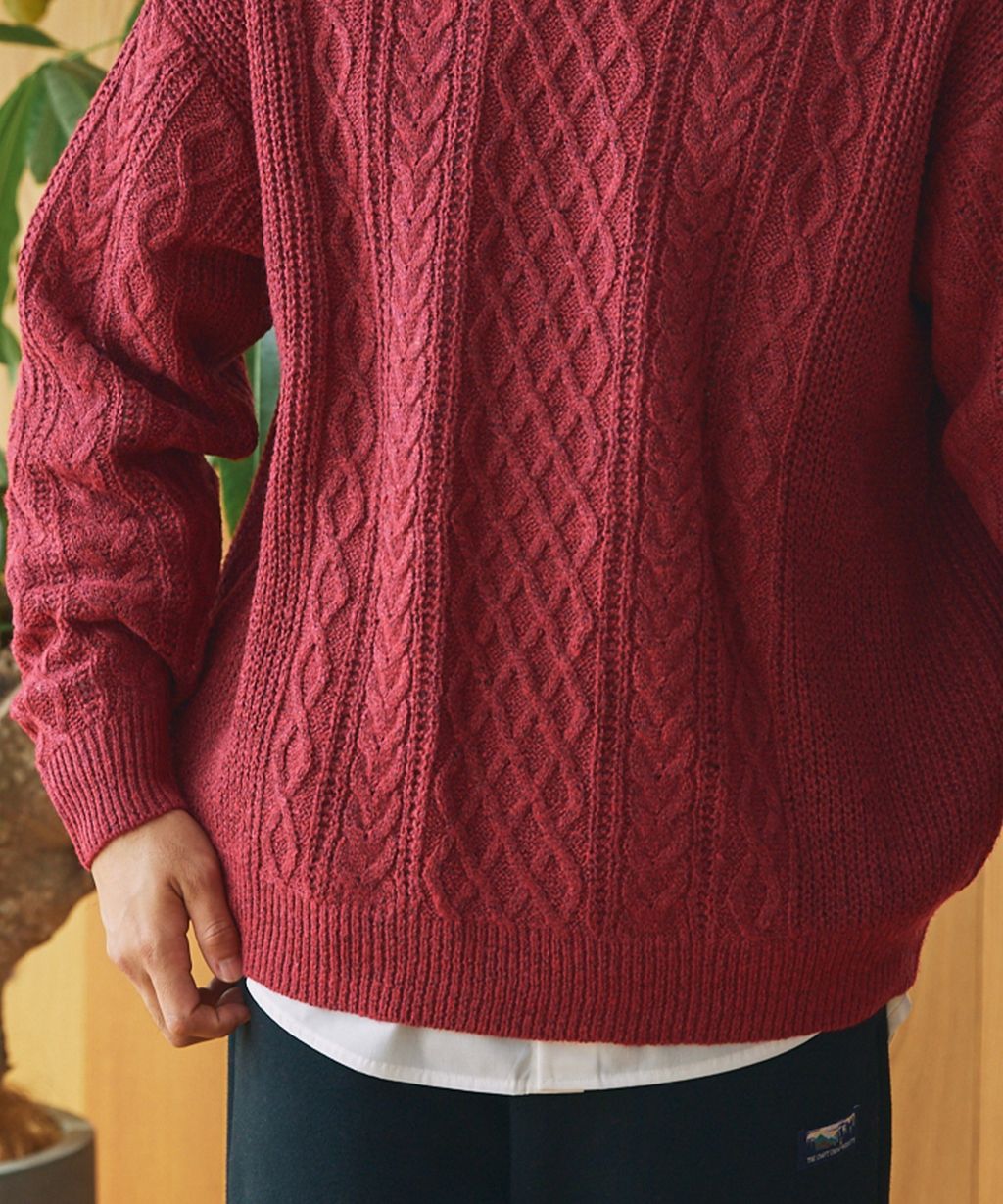 THE CRAFT CREW PRODUCTS 可水洗防靜電抗起球針立體繩結麻花編織圓領毛衣_102