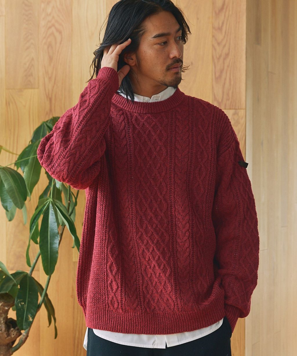 THE CRAFT CREW PRODUCTS 可水洗防靜電抗起球針立體繩結麻花編織圓領毛衣_100