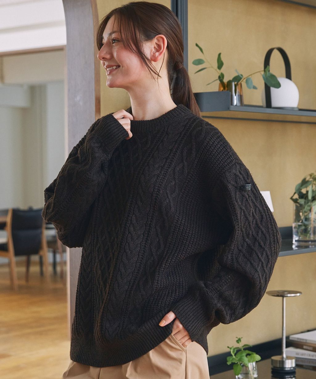 THE CRAFT CREW PRODUCTS 可水洗防靜電抗起球針立體繩結麻花編織圓領毛衣_113